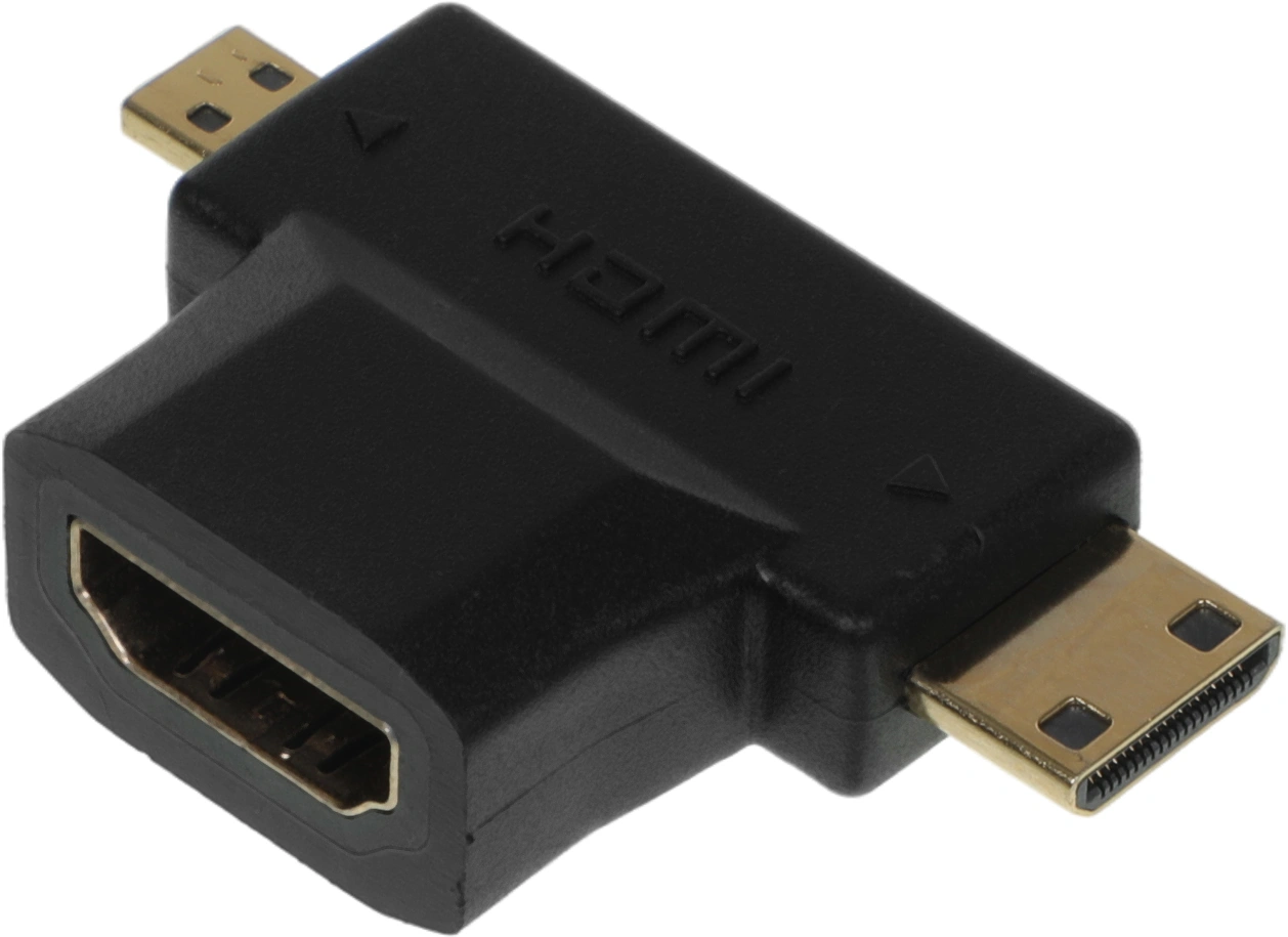 Переходник аудио-видео HDMI (f)/Micro HDMI (m)/Mini HDMI (m) черный (+ Mini HDMI (Male)) — фото 1